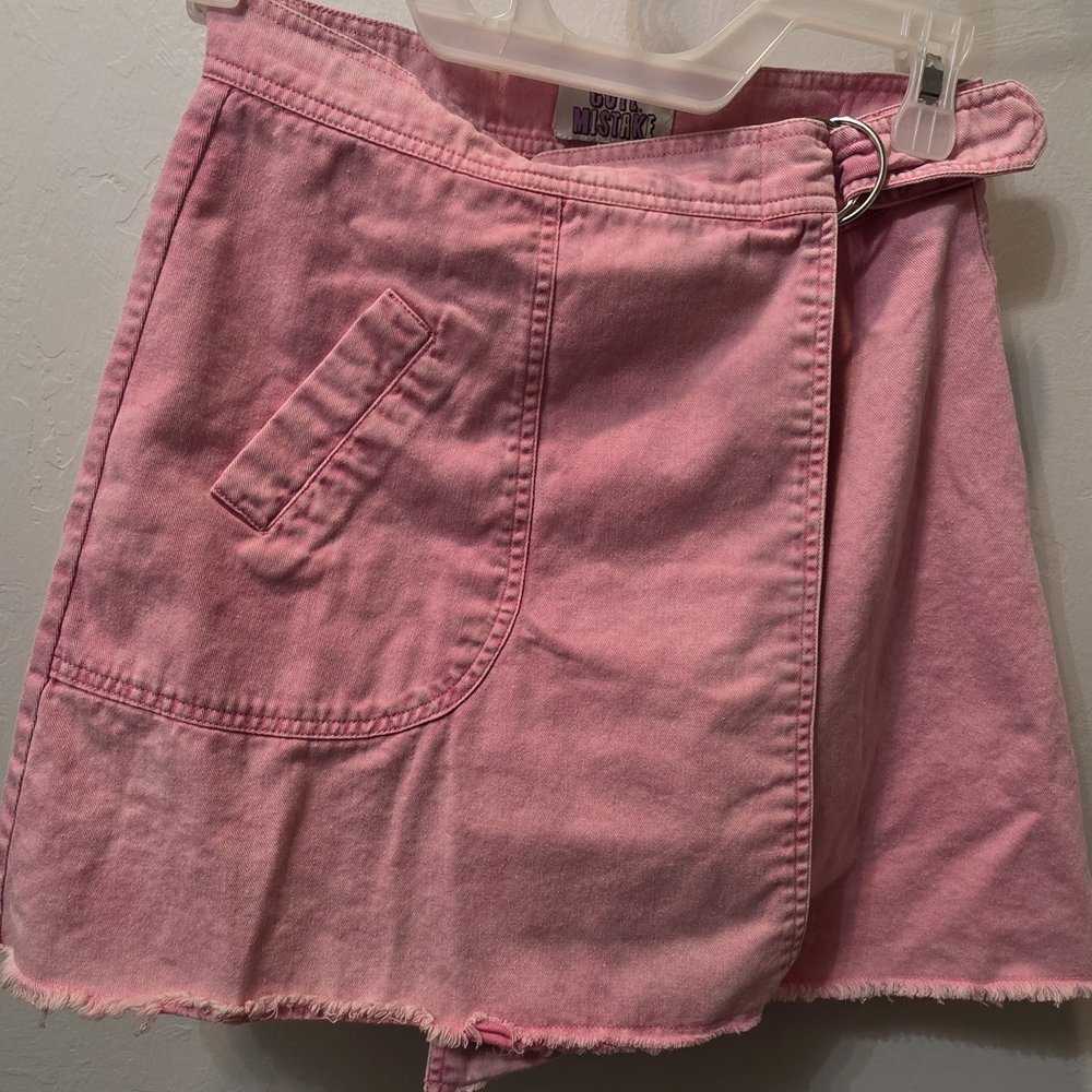 Cute Mistake Pink Wrap Denim Mini Skirt